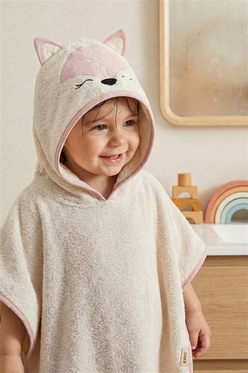 Kanz Kız Bebek Fox Havlu Panço Krem KNZ-038