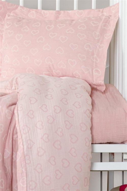 Kanz Kız Bebek Heart Müslin 3 Parça Nevresim Takımı Pembe KNZ-013
