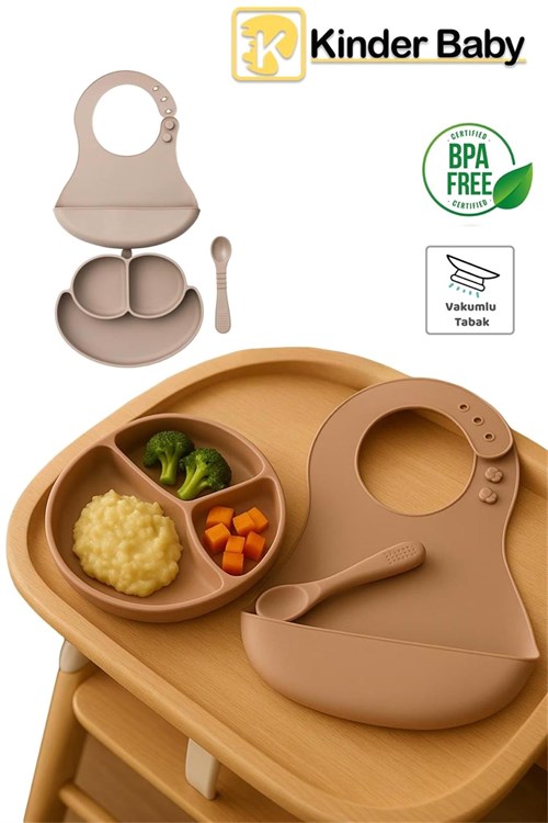 Kinder Baby Browny Silikon 3lü Beslenme Seti BPA Free