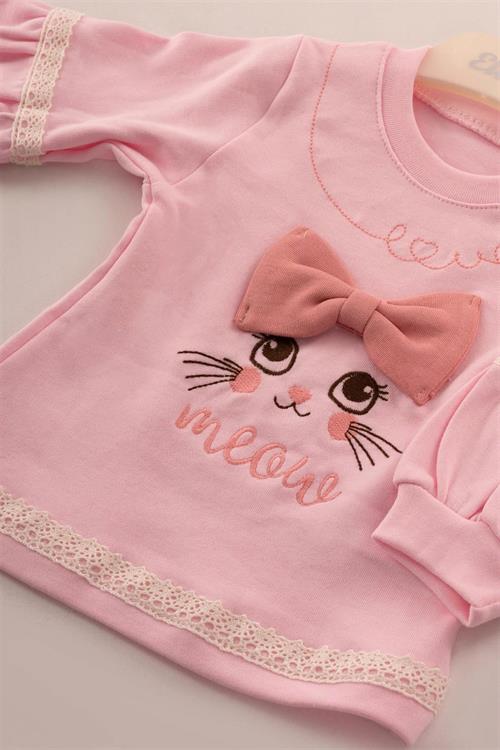 Kinder Baby Elci Baby Kız Bebek Fiyonklu Kedi 2li Takım Pembe 6913