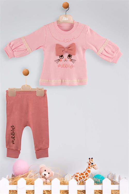 Kinder Baby Elci Baby Kız Bebek Fiyonklu Kedi 2li Takım Pembe 6913