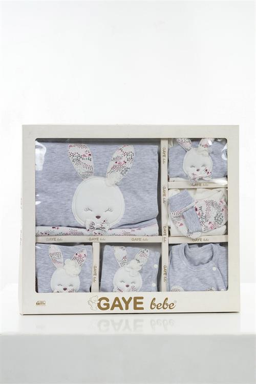 Kinder Baby Gaye Kız Bebek Pamuklu 10lu Tavşanlı Hastane Çıkış Seti Gri 647