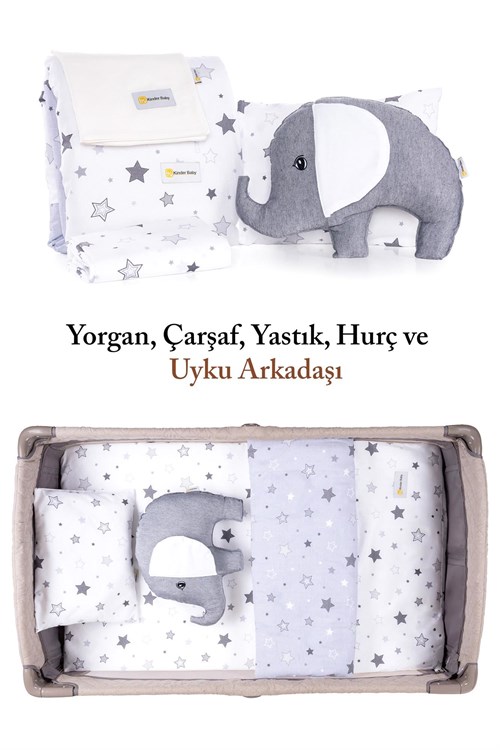 Kinder Baby Little One 5li Oyun Parkı Uyku Seti Gri Yıldız 