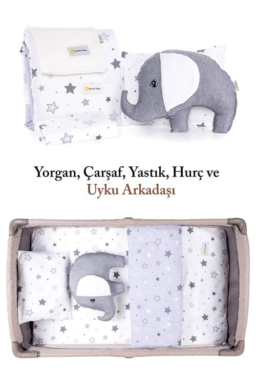 Kinder Baby Little One 5li Oyun Parkı Uyku Seti Gri Yıldız 