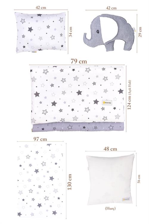 Kinder Baby Little One 5li Oyun Parkı Uyku Seti Gri Yıldız 