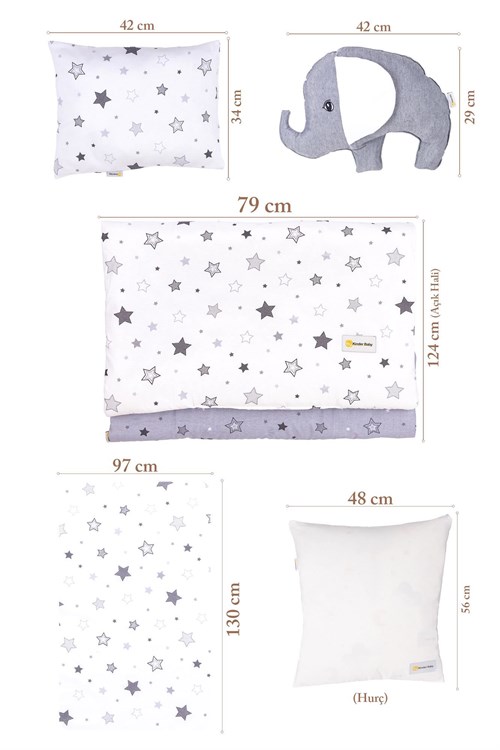 Kinder Baby Little One 5li Oyun Parkı Uyku Seti Gri Yıldız 
