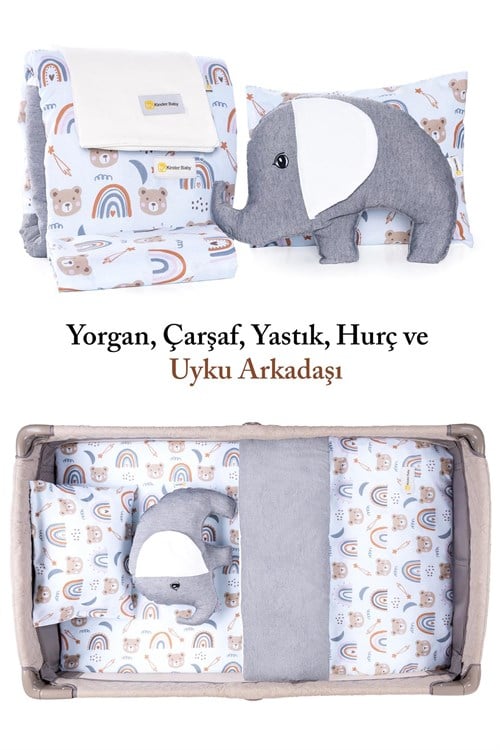 Kinder Baby Little One 5li Oyun Parkı Uyku Seti Mavi Ayıcık