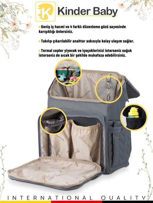 Kinder Baby Merlin Anne Bebek Bakım Çantası Gri