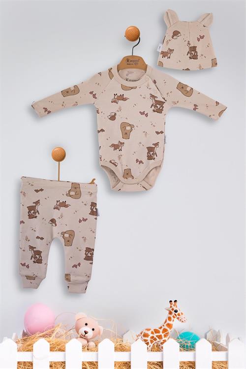 Kinder Baby Mini Cayzen Bebek Geyik Desenli 3lü Takım Bej 4019