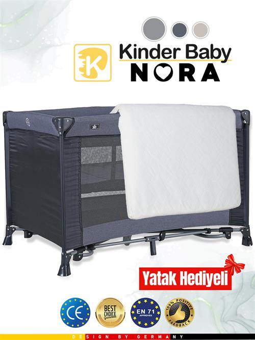 Kinder Baby Nora Park Yatak Oyun Parkı Beşik 70*110 Cm + Yatak Hediyeli Füme