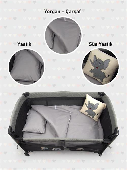 Kinder Baby Oyun Parkı Uyku Seti Gri Fil 1010