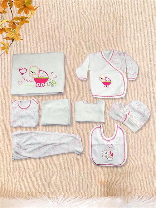 Kinder Baby Özlem Bebe Kız Bebek Pamuklu 10lu Arabalı Hastane Çıkış Seti Pembe 3102