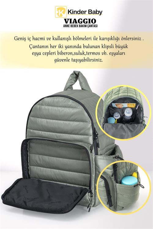Kinder Baby Viaggio Termal Biberon Çantalı ve Alt Açma Pedli Mint Bebek Bakım Çantası