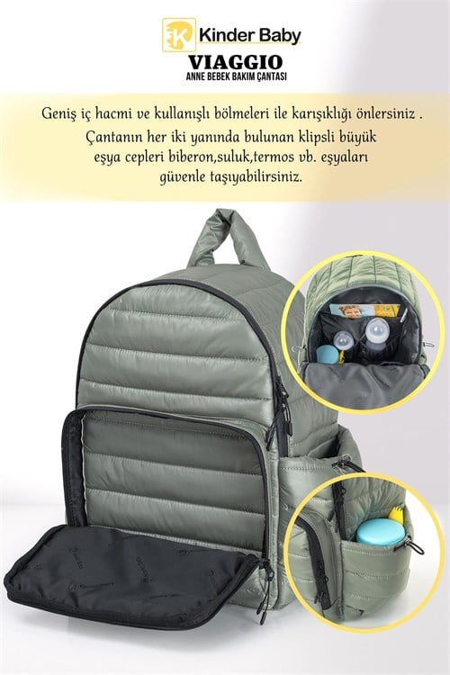 Kinder Baby Viaggio Termal Biberon Çantalı ve Alt Açma Pedli Mint Bebek Bakım Çantası