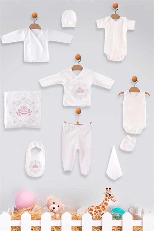 Kinder Baby Zıpır Kız Bebek Taç Model 10lu Hastane Çıkış Seti Pembe 522