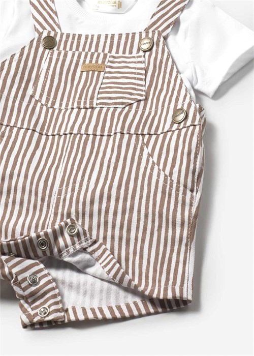 Mayoral Erkek Bebek Çizgili Kısa Tulum Tişört Takım Kahverengi 1623