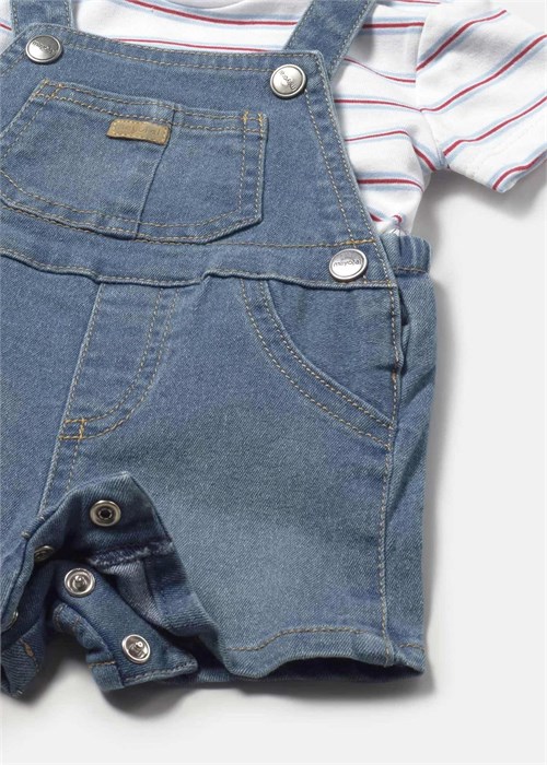 Mayoral Erkek Bebek Denim Kısa Tulum Tişört Takım Mavi 1623