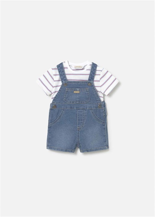 Mayoral Erkek Bebek Denim Kısa Tulum Tişört Takım Mavi 1623
