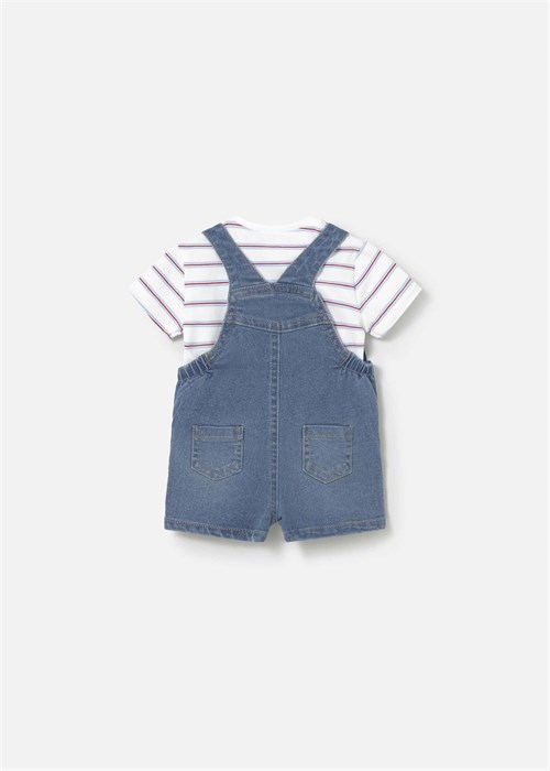 Mayoral Erkek Bebek Denim Kısa Tulum Tişört Takım Mavi 1623