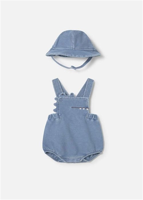 Mayoral Erkek Bebek Denim Şapkalı Salopet Takım Mavi 1650