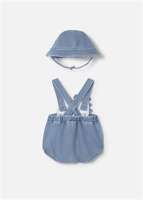 Mayoral Erkek Bebek Denim Şapkalı Salopet Takım Mavi 1650