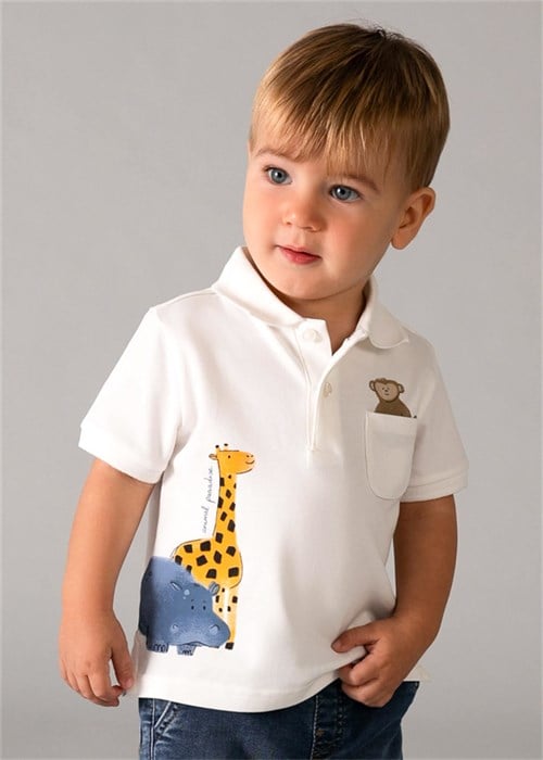 Mayoral Erkek Bebek Desenli Polo Yaka Düğmeli Tişört Beyaz 1108