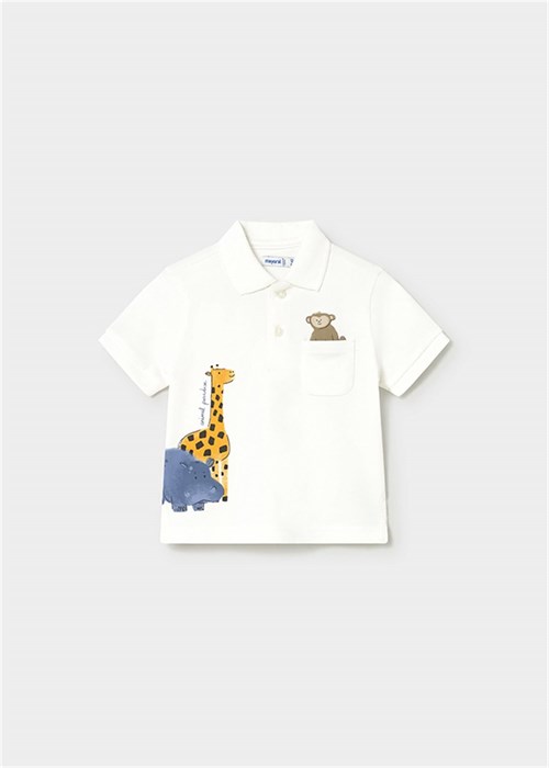 Mayoral Erkek Bebek Desenli Polo Yaka Düğmeli Tişört Beyaz 1108