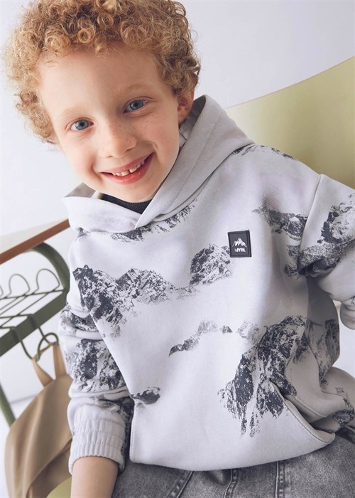 Mayoral Erkek Çocuk Baskılı Kapüşonlu Sweatshirt Gri 4403