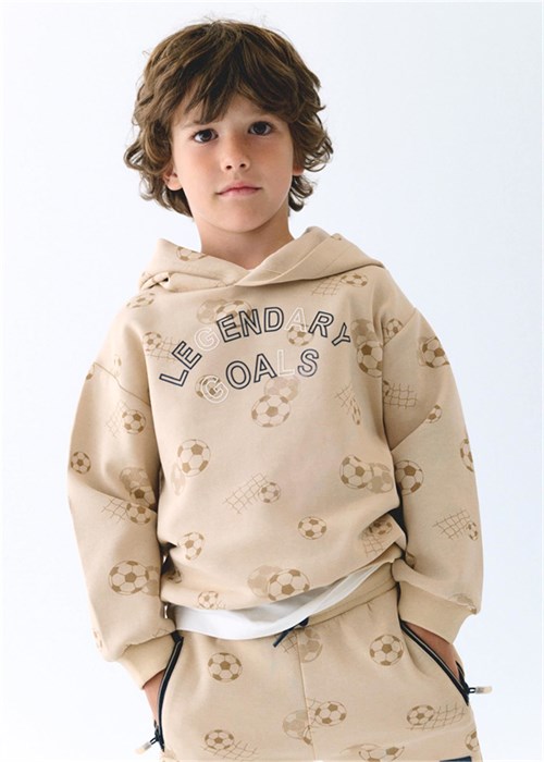 Mayoral Erkek Çocuk Baskılı Kapüşonlu Sweatshirt Bej 3435