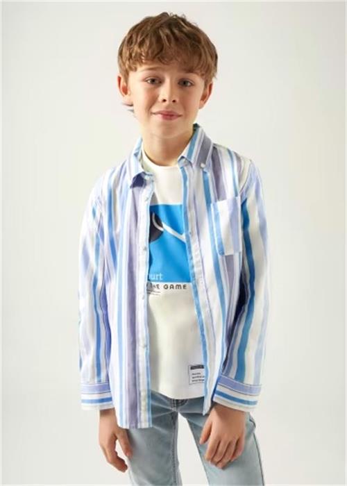 Mayoral Erkek Çocuk Çizgili Uzun Kollu Gömlek Beyaz 6125
