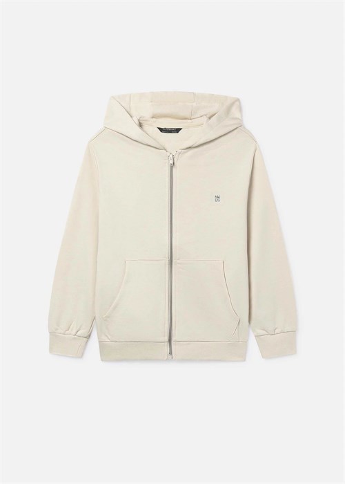 Mayoral Erkek Çocuk Fermuarlı Kapüşonlu Sweatshirt Ceket Krem 804