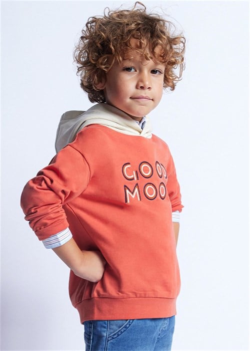 Mayoral Erkek Çocuk İşlemeli Kapüşonlu Sweatshirt Kırmızı 3482