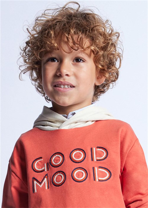 Mayoral Erkek Çocuk İşlemeli Kapüşonlu Sweatshirt Kırmızı 3482