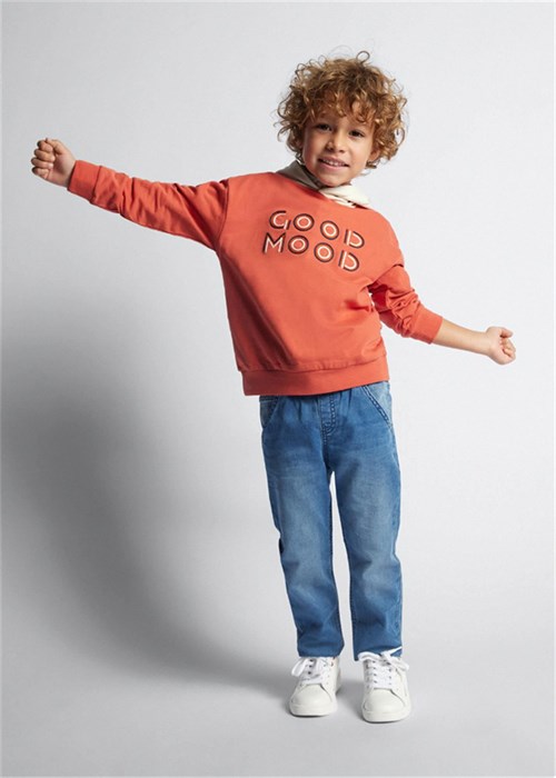 Mayoral Erkek Çocuk İşlemeli Kapüşonlu Sweatshirt Kırmızı 3482