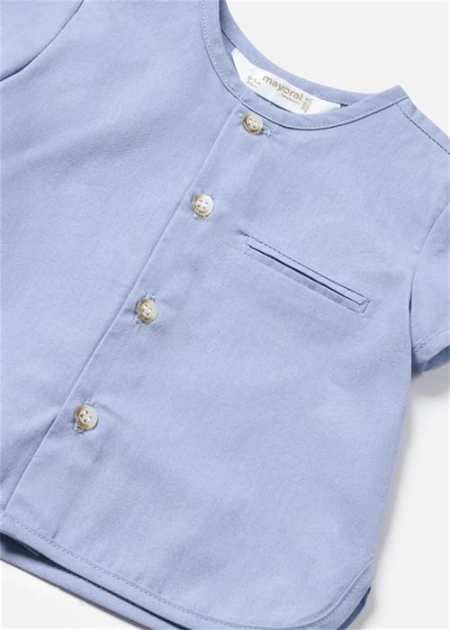 Mayoral Erkek Çocuk Keten Çizgili Şort Gömlek Mavi 1219