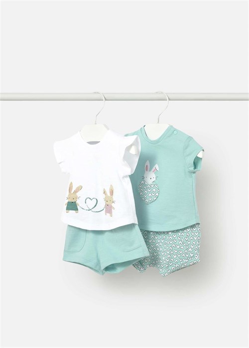 Mayoral Kız Bebek 4lü Tişört Şort Takım Mint 1641