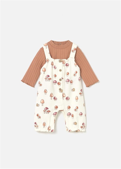Mayoral Kız Bebek Desenli Tulum Body Takım Krem 2606