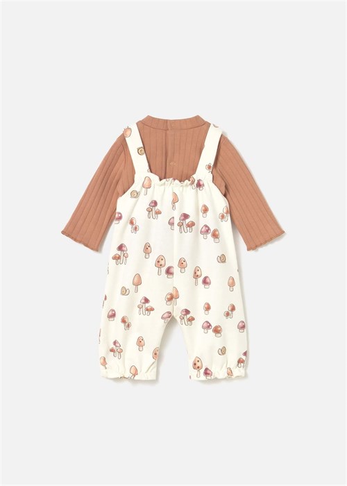 Mayoral Kız Bebek Desenli Tulum Body Takım Krem 2606