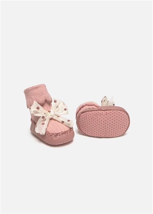 Mayoral Kız Bebek Fiyonklu Çoraplı Patik Ayakkabı Pudra 9924