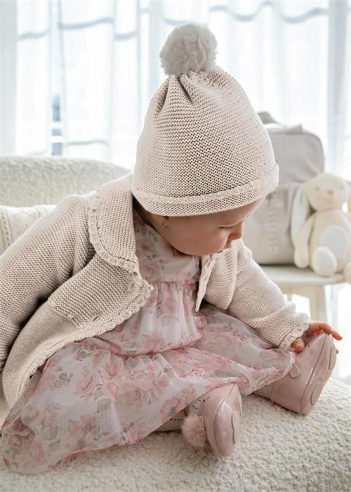 Mayoral Kız Bebek Şapkalı Triko Kaban Bej 2452