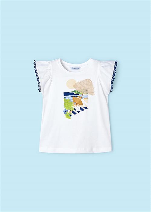 Mayoral Kız Çocuk Aplikeli Kısa Kollu Tişört Beyaz Lacivert 3096