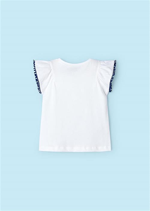 Mayoral Kız Çocuk Aplikeli Kısa Kollu Tişört Beyaz Lacivert 3096
