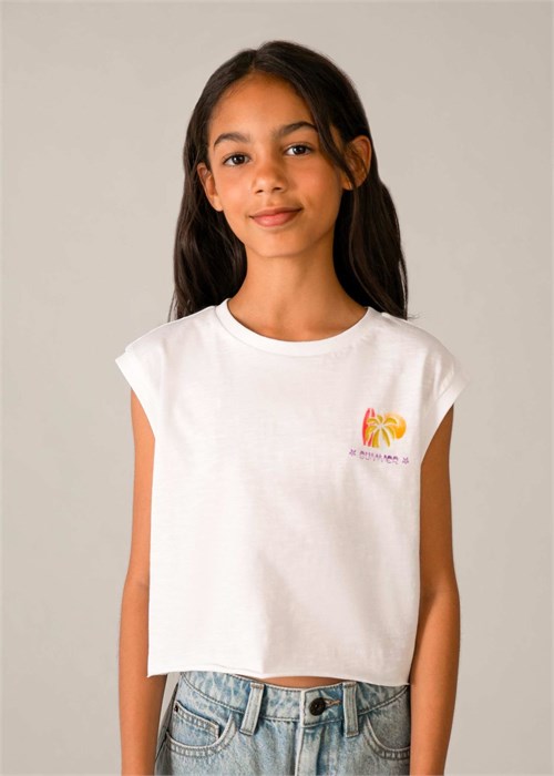 Mayoral Kız Çocuk Baskılı Kolsuz Tişört Beyaz 6014