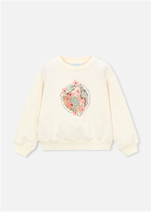 Mayoral Kız Çocuk Baskılı Sweatshirt Krem 3448