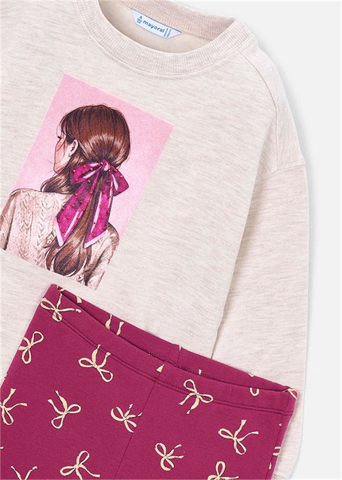 Mayoral Kız Çocuk Baskılı Sweatshirt Tayt Takım Fuşya 4738