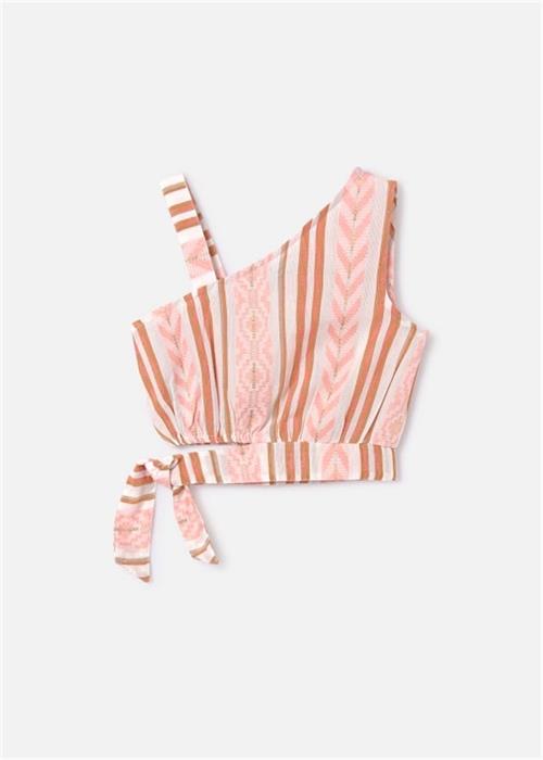 Mayoral Kız Çocuk Çizgili Asimetrik Şakarlı Kolsuz Bluz Pembe 6022