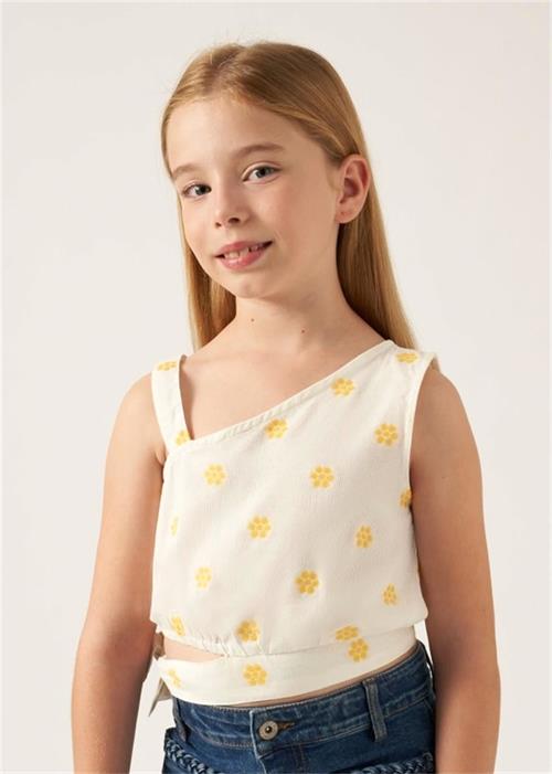 Mayoral Kız Çocuk Çizgili Asimetrik Şakarlı Kolsuz Bluz Krem/Sarı 6022