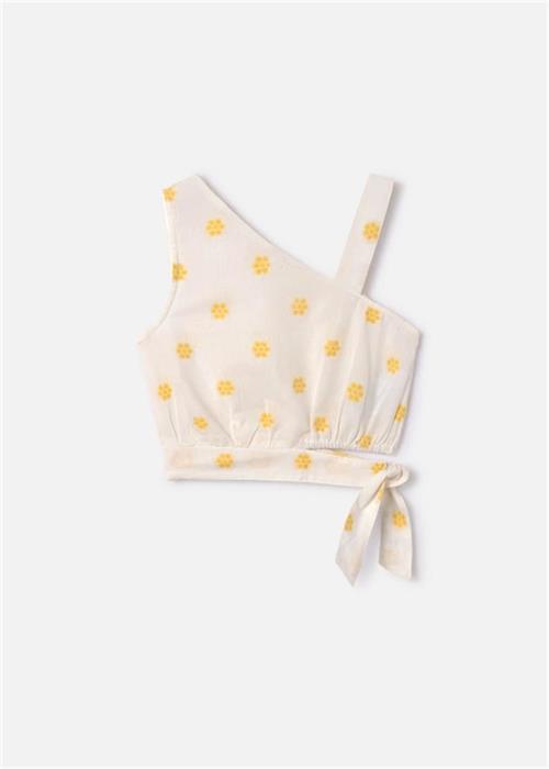 Mayoral Kız Çocuk Çizgili Asimetrik Şakarlı Kolsuz Bluz Krem/Sarı 6022