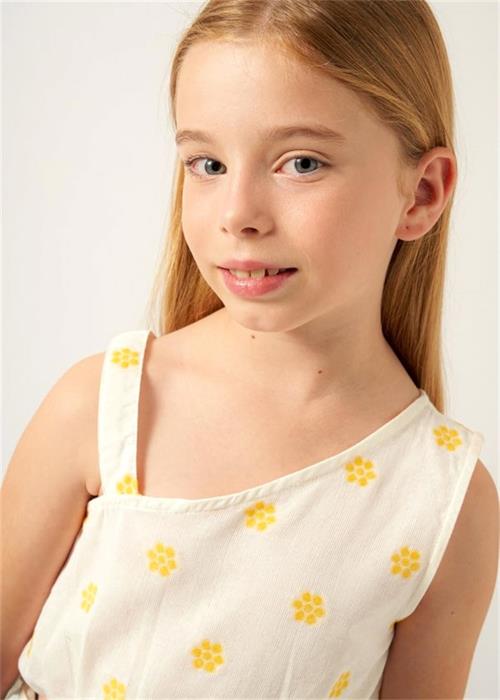 Mayoral Kız Çocuk Çizgili Asimetrik Şakarlı Kolsuz Bluz Krem/Sarı 6022