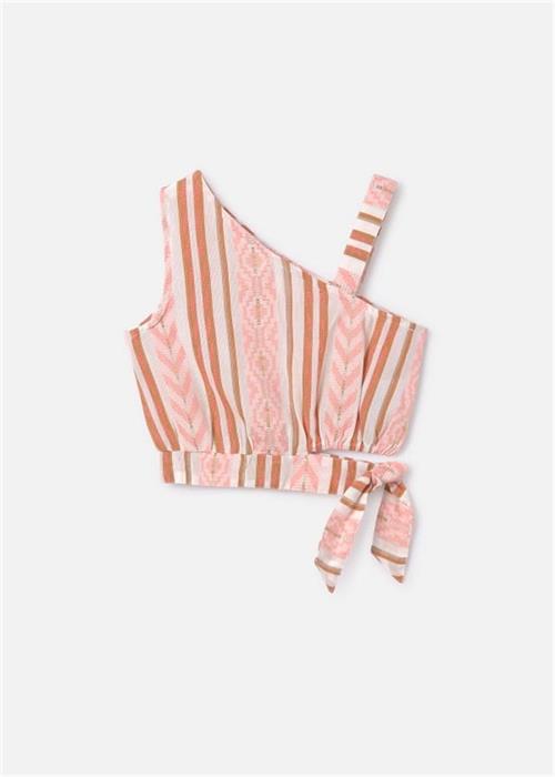 Mayoral Kız Çocuk Çizgili Asimetrik Şakarlı Kolsuz Bluz Pembe 6022